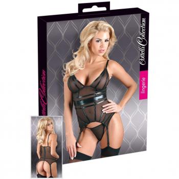 Cottelli LINGERIE StrapSet – Transp. Wetlook, Powernet‑Riemen, String