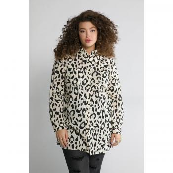 Camicia donna beige stampa leopardata taglia 60/62 cotone/viscosa