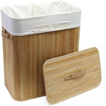 Rangement à linge en bambou 105 litres avec sac en lin