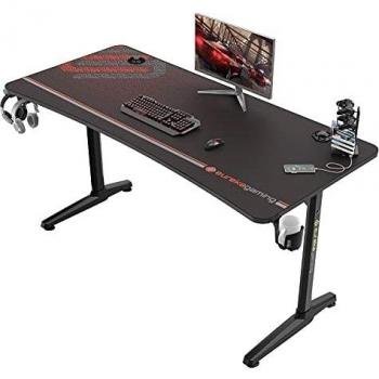 EUREKA Gaming-Tisch 152 × 70 cm – Schreibtisch mit USB-Ladegerät und Getränkefach