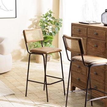 Lot 2 de Tabourets BAR MACABANE MARCEL – Accoudoirs Minimes, Cuir Brillant