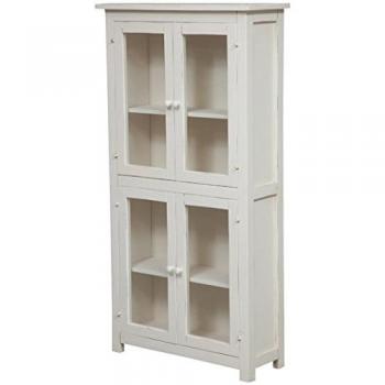Buffet Mobile Soggiorno in Legno Massello Finitura Bianca Anticata 130x68x25 cm