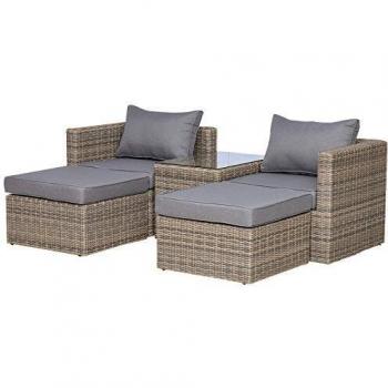 Garden Seating Group with Single Stool and Tall Glass-Top Table (Brown Rattan, 5 Pieces)
