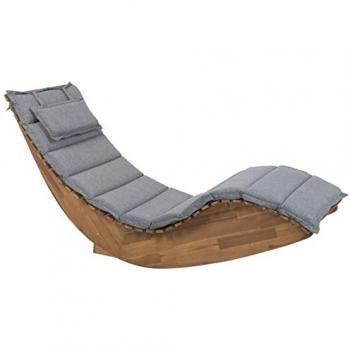Beliani Lettino Da Giardino Acacia con Rivestimento Grigio – Serie Brescia