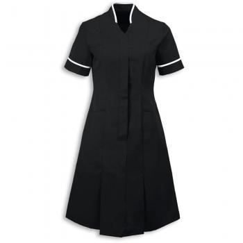 Health‑Ready Black Dress, Women’s Mandarin Collar – Alexandra