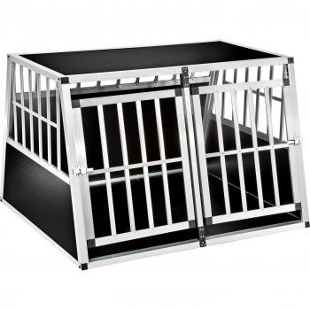 Cage de transport pour chien en aluminium XXL trapézoïdale avec double sécurité et dos incliné