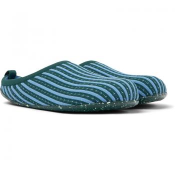 Pantuflas Camper Wabi para mujer en textil verde y azul, talla 42