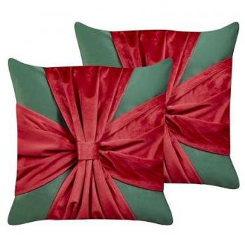 BELIANI Set of 2 Velvet Cushions Christmas Present Pattern 45 x 45 cm Green and Red