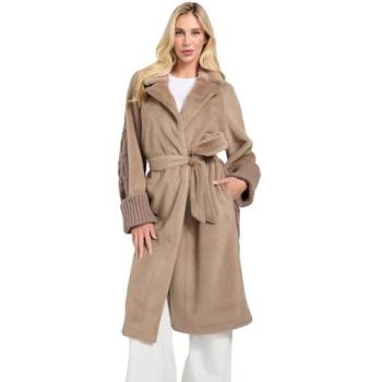 Faux Fur Knitted Lucrezia Jacket – Guess Women’s Brown Belted Style