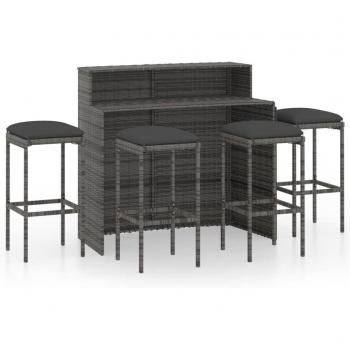 Set de bar extérieur 5 pièces gris avec coussins