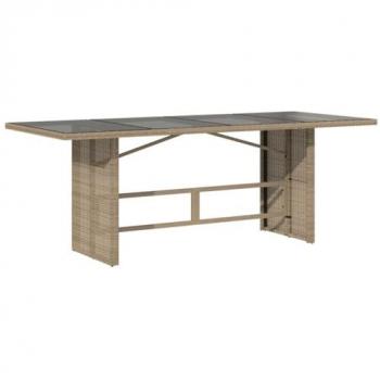 Tavolo da Giardino Piano in Vetro Beige 190x80x75 cm Polyrattan