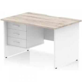 Impulse Office Workstation 1200 x 800 mm – Scalloped Edge, Grey Oak & White Panel End, 3‑Drawer Ped