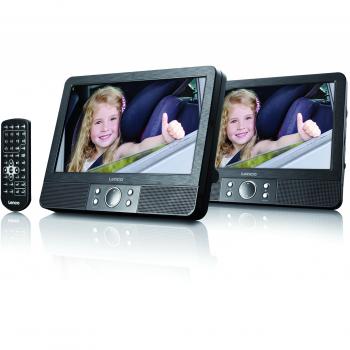 Lenco MES‑404 Tragbarer DVD‑Player – Dual 9‑Zoll Screens, Remote, Headrest Mount, 12V Car Adapter, Schwarz