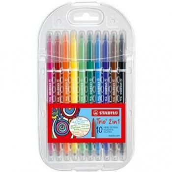 Étui chevalet avec 10 feutres STABILO Trio 2in1 à double pointe