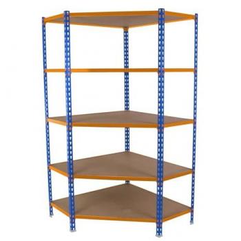 Scaffale Simon Rack 5 Ripiani, colore Blu-Arancio-Legno, 1800 × 900 × 300 mm – Made in Spain