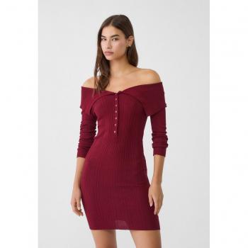 Granatrot Strick-Minikleid XS von Stradivarius
