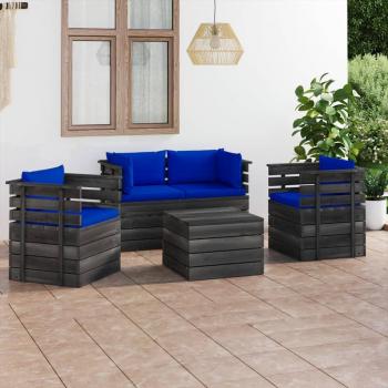 Salon de jardin palettes 5 pièces avec coussins en bois de pin