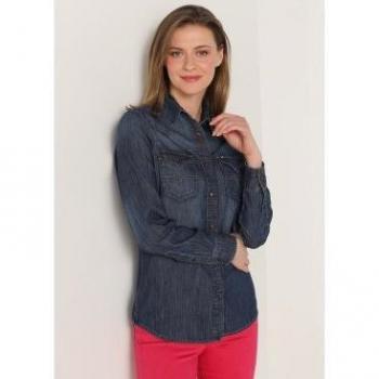 Tessuto Lois Jeans Camicia Blu a Maniche Lunghe S