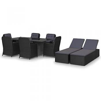 VidaXL Garten-Essgruppe aus Poly Rattan Schwarz