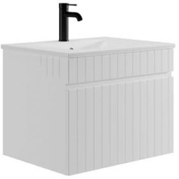 Cabinet suspendu strié blanc, vasque à encastrer 60 cm – SATARA