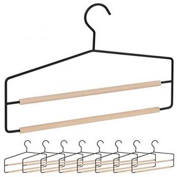 Set di Grucce per Pantaloni, 9 Pezzi, Antiscivolo, Legno e Metallo, Nero