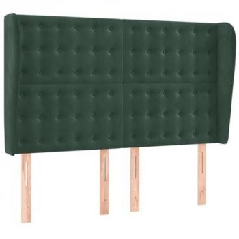 Cabecero con Orejas de Terciopelo Verde Oscuro 147x23x118/128 cm Acolchado y Antimancha
