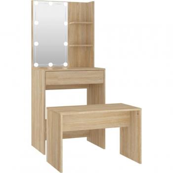 Tavolo da trucco con LED in MDF rovere Sonoma