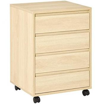 Mesa de Trabajo Móvil con Cajones y Ruedas, Tono Madera
