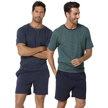 Le Jogger® Herren Kurzpyjama im Streifendesign (4 tlg., 2 Stück)