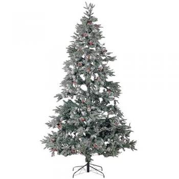 Faux Snow Christmas Tree 240 cm Green with Frosted Branches Pine Cones and Holly Berries