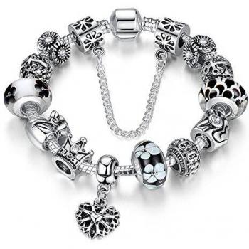 Pulsera A TE® de Abalorios Murano con Chapado en Oro Blanco #JW-B110