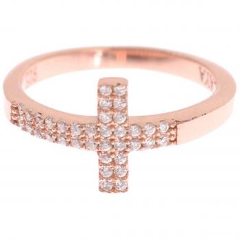 Nialaya Pink Gold 925 Silver Women's Cross CZ Ring