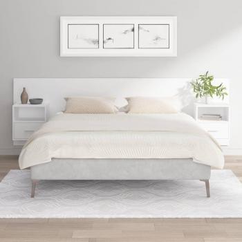 Testiera letto con comodini in legno bianco