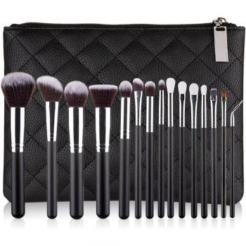15-Piece Makeup Tools Set with Leather Pouch