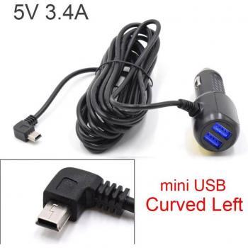 Mini Micro USB Car Charger 3.5meter 5V 3.4A with Dual USB Ports for Car DVR Dash Camera GPS Video Recorder, DC Input 8V-36V