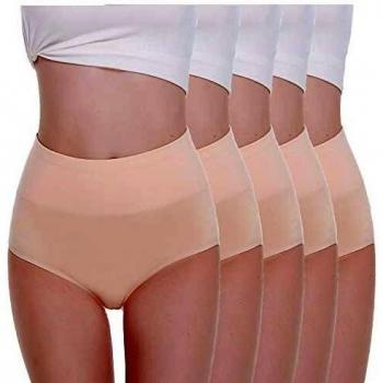 Mutande Donna 5x in Cotone Vita Alta Traspiranti Caramello XL Tuuhaw