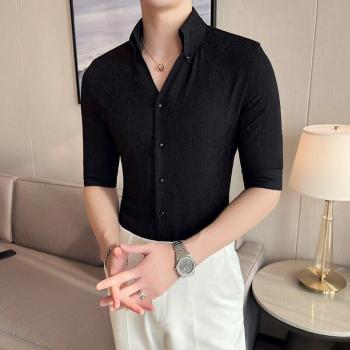4XL-M Slim Fit V-Neck Tuxedo Shirt for Men