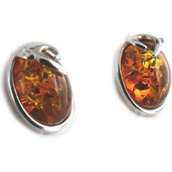 Rhodium Glow: Lily’s Cognac Amber Earrings