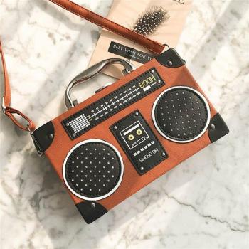 Damen Clutch im Radio-Stil aus schwarzem PU-Leder