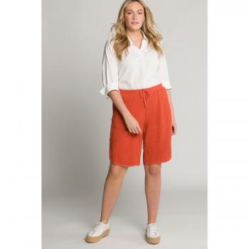 Women's Plus Size Eco Cotton Bubble Texture Wide Leg Elastic Waist Shorts, Orange, Size 32/34