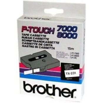 Brother TX231 Black on White 12mm x 15m Gloss Tape 14003J