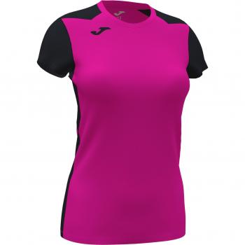 Joma Record II Damen T-Shirt Kurzarm Rosa Fluo Schwarz