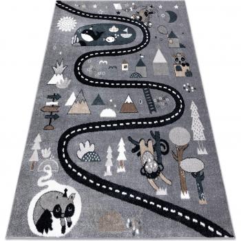 TAPPETO FUN ROUTE BAMBINI STRADA ANIMALI GRIGIO GREY 120X170 CM