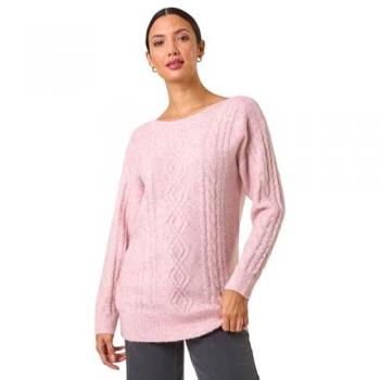 Roman Women's Sequin Cable Knit Cardigan – Light Pink, 12
