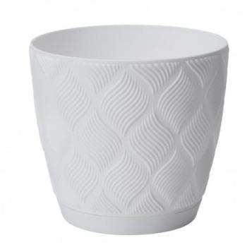 Pot à Fleurs Blanc 13,7 x 14,8 cm avec Soucoupe en Plastique Écologique Flow Petit