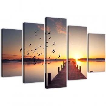 Five‑Pane Orange Sky & Birds Footbridge Art