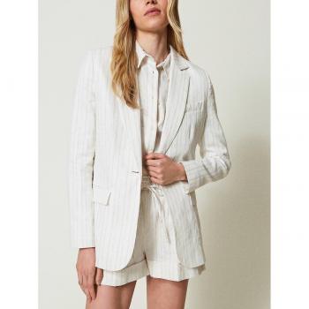 Giacca Blazer Lurex Bianco e Argento Misto Lino Taglia 40