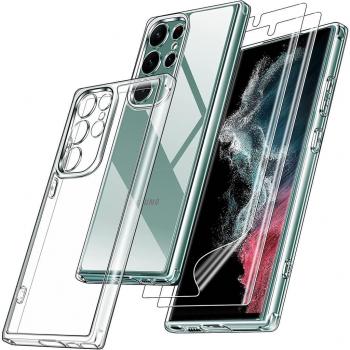 Coque et double écran de protection pour Galaxy S23 Ultra – Transparente – Pack complet