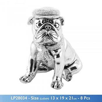 Elegant Bulldog Figure with Bowler Hat, Silver Finish, 20cm Ornament