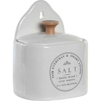 Salero Blanco con Tapa de Gres 11 x 8 x 15 cm
